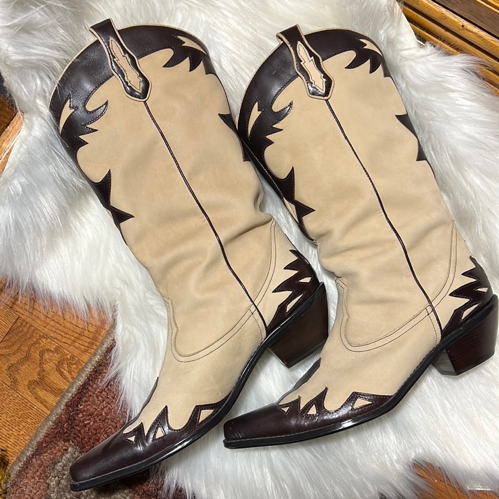 Cream & Brown Western Boots by Coldwater Creek